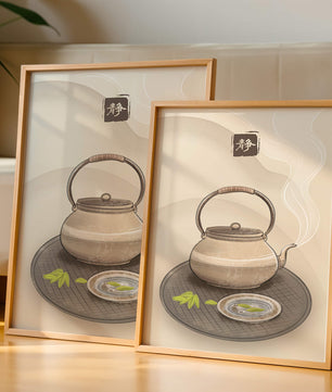 Traditional Japanese teapot with steaming tea and serene setting