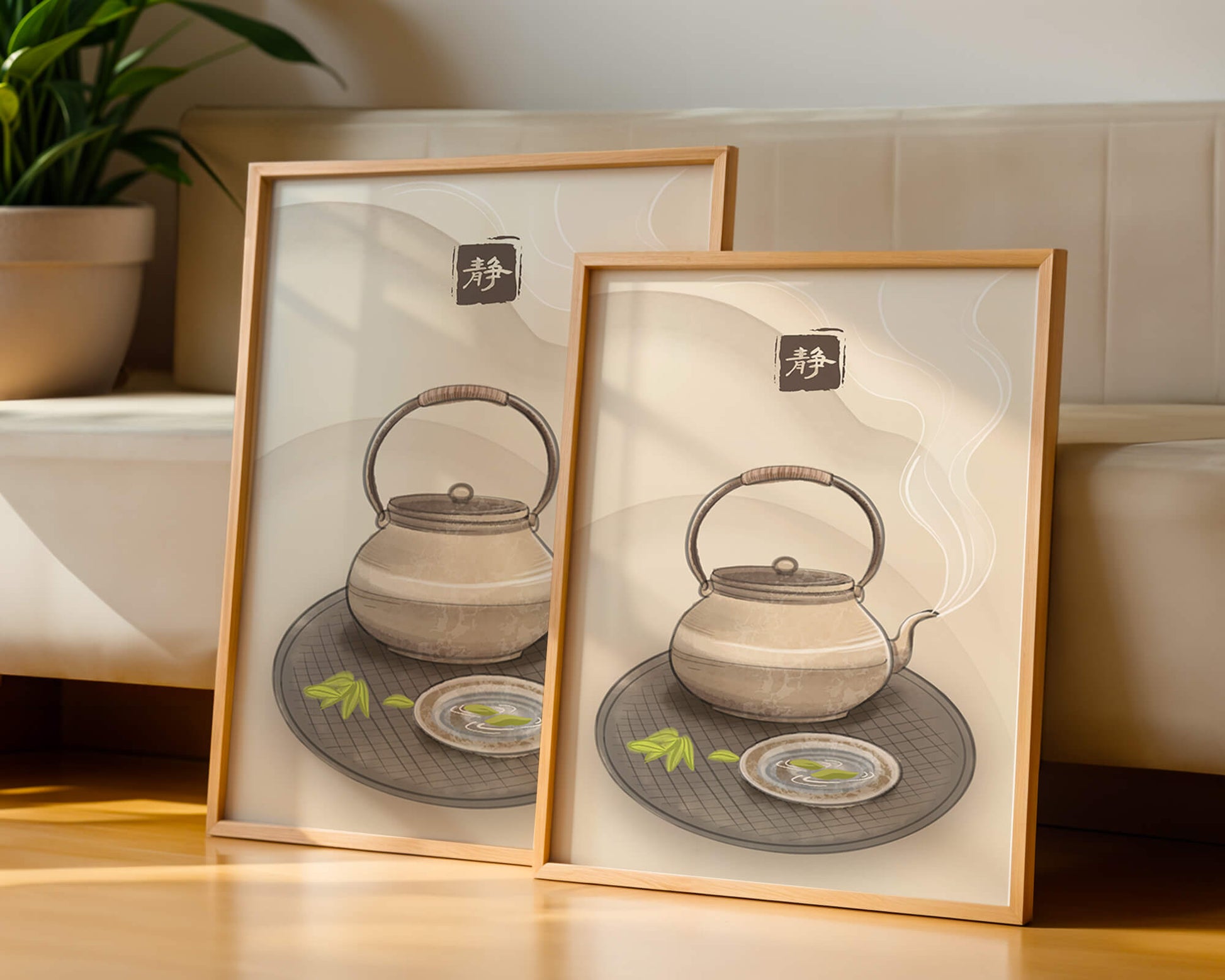 Tetera japonesa tradicional con té humeante y ambiente sereno