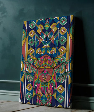 Obra de arte abstracta geométrica colorida con patrones simétricos