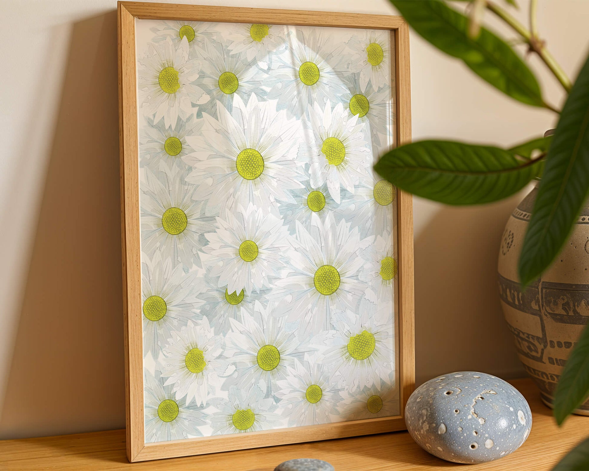White Daisies Pattern with Yellow Centers