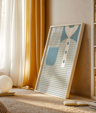 Minimalist artwork featuring striped pattern and abstract shapes