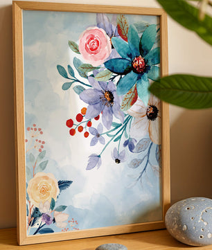 Watercolor floral illustration with vibrant flowers and leaves