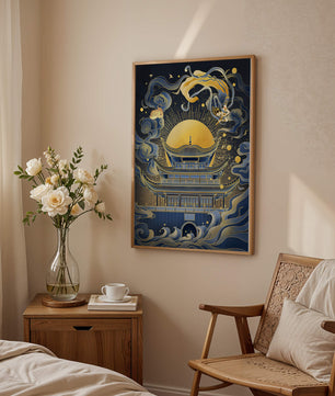 Traditional Asian Pagoda with Celestial Elements and Gold Accents - Mi tienda