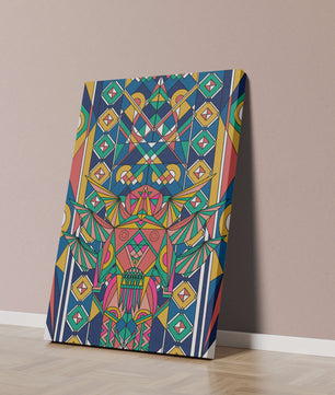 Obra de arte abstracta geométrica colorida con patrones simétricos