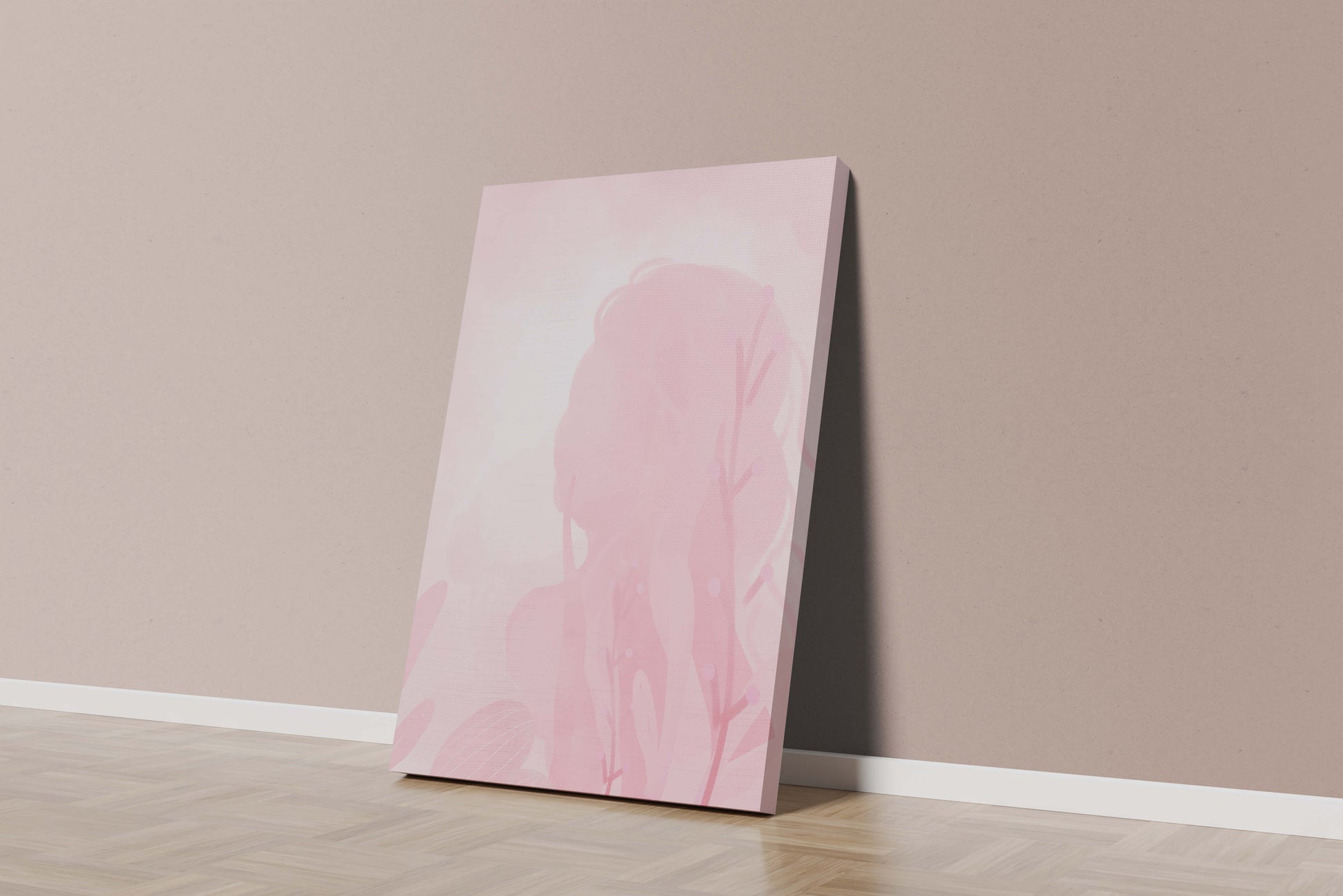 Subtle pink abstract silhouette with floral elements