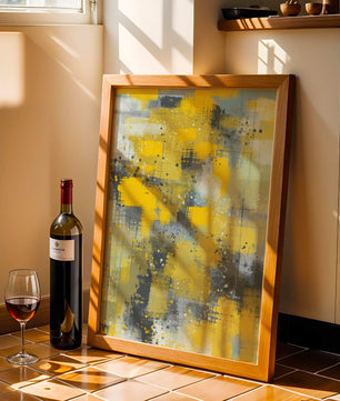Abstract Yellow and Gray Geometric Art with Textured Patterns - Mi tienda