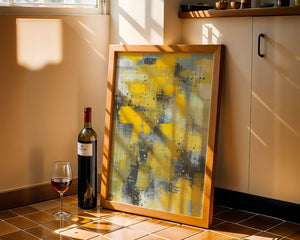 Abstract Yellow and Gray Geometric Art with Textured Patterns - Mi tienda