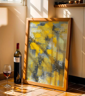 Abstract Yellow and Gray Geometric Art with Textured Patterns