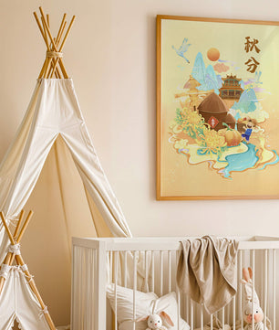 Charming autumn scene with traditional elements and nature motifs