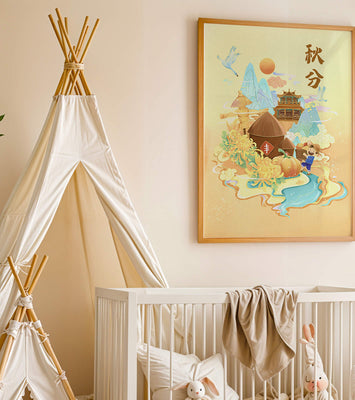 Charming autumn scene with traditional elements and nature motifs