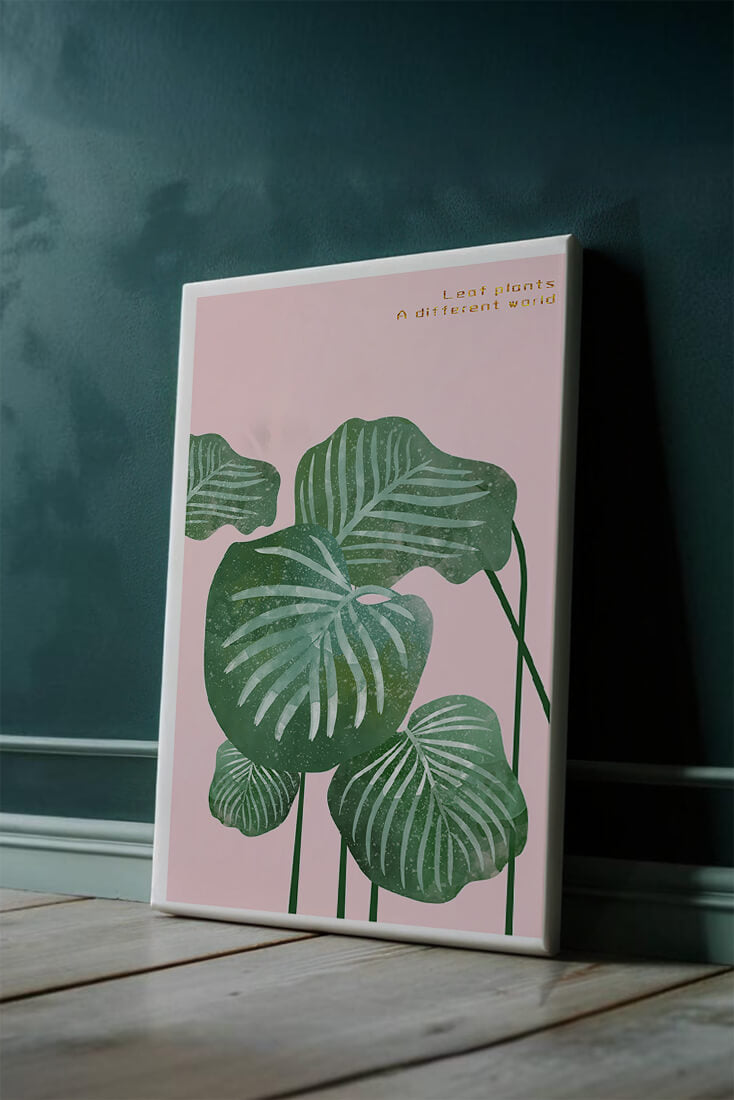 Abstract Botanical Green Leaves On Pink Background - Mi tienda