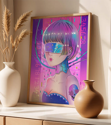 Futuristic Cyberpunk Girl with Neon Colors and Virtual Reality Elements