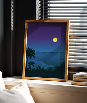 Serene Tropical Night Scene With Palm Trees and Moonlit Ocean - Mi tienda