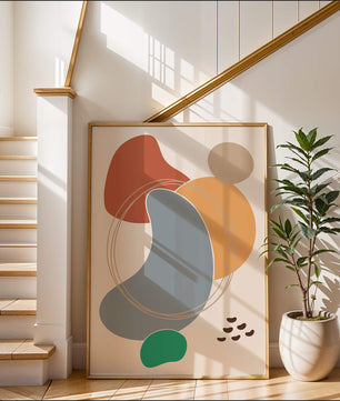 Abstract geometric art with colorful organic shapes and lines