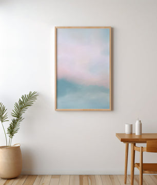 Paisaje de nubes abstracto con tonos suaves de rosa y azul
