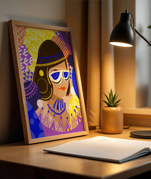 Portrait abstrait coloré avec des motifs géométriques vibrants