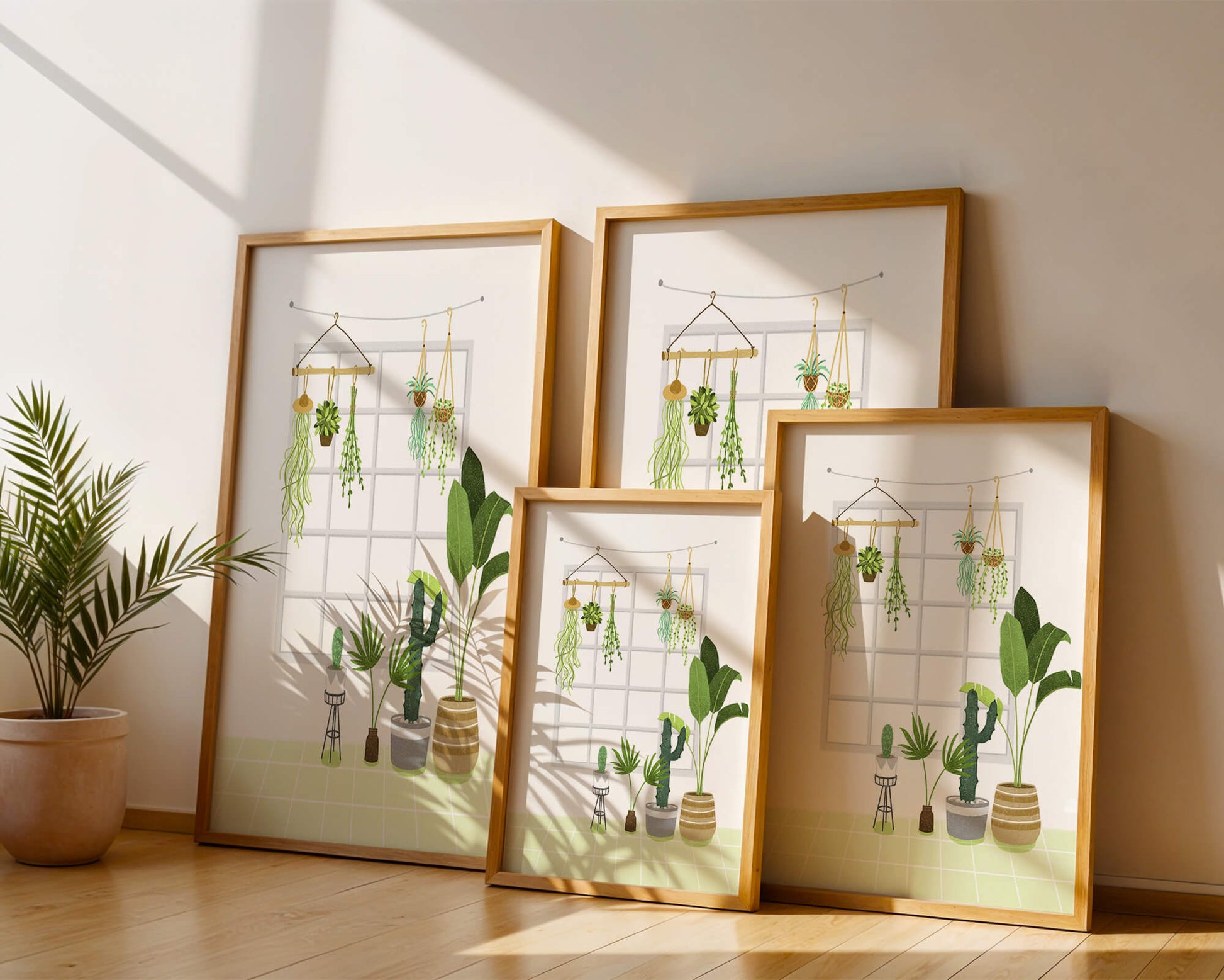 Decoración de interior con plantas colgantes y en macetas