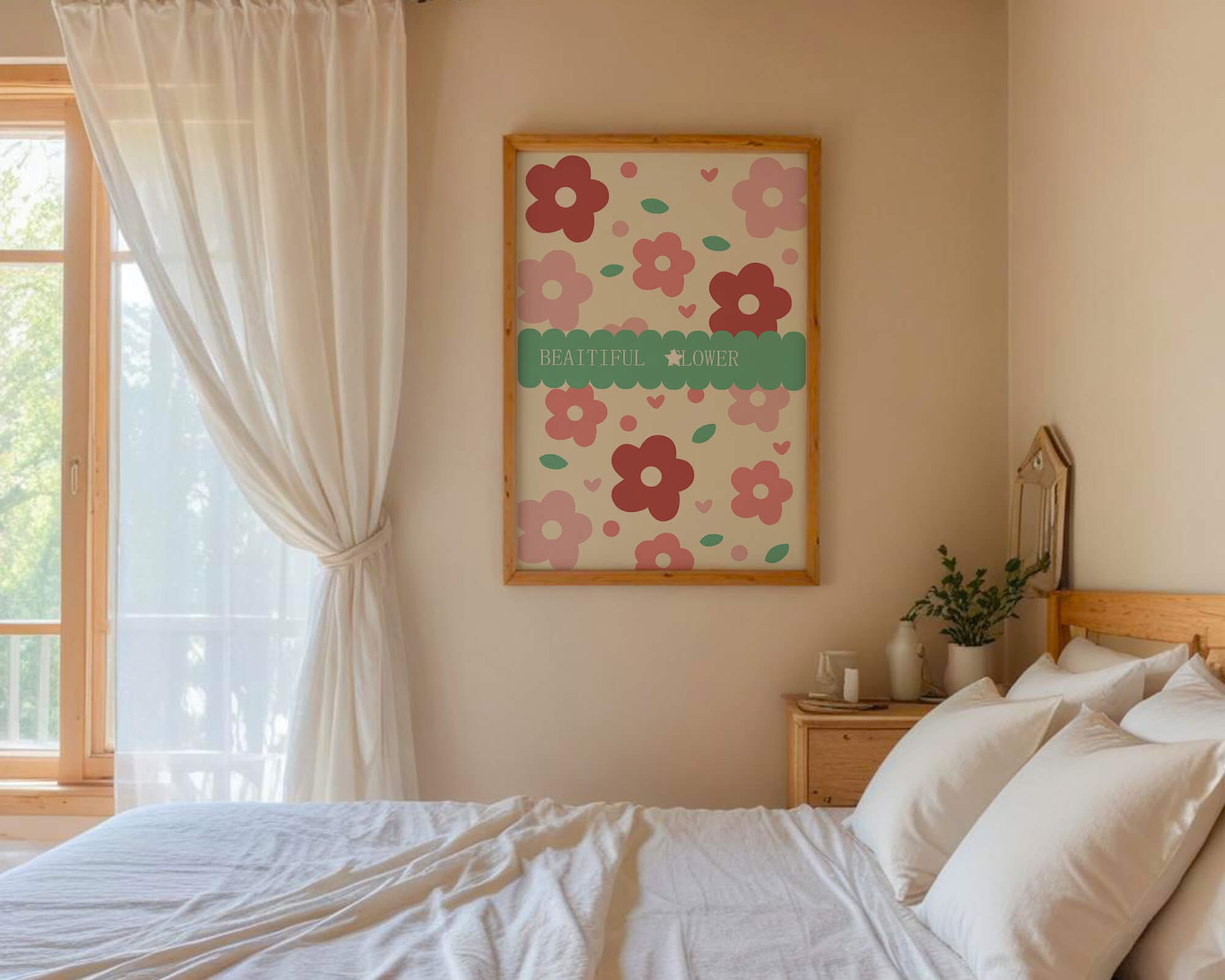 Floral pattern with retro color design and decorative text