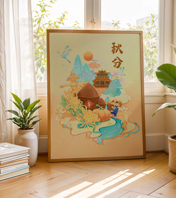 Charming autumn scene with traditional elements and nature motifs