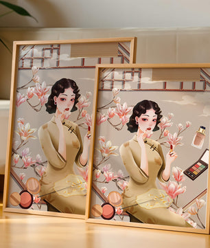 Elegant illustration of a woman with makeup and magnolia flowers