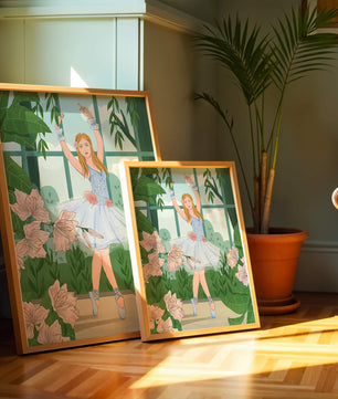 Elegant ballet dancer in a floral and botanical setting