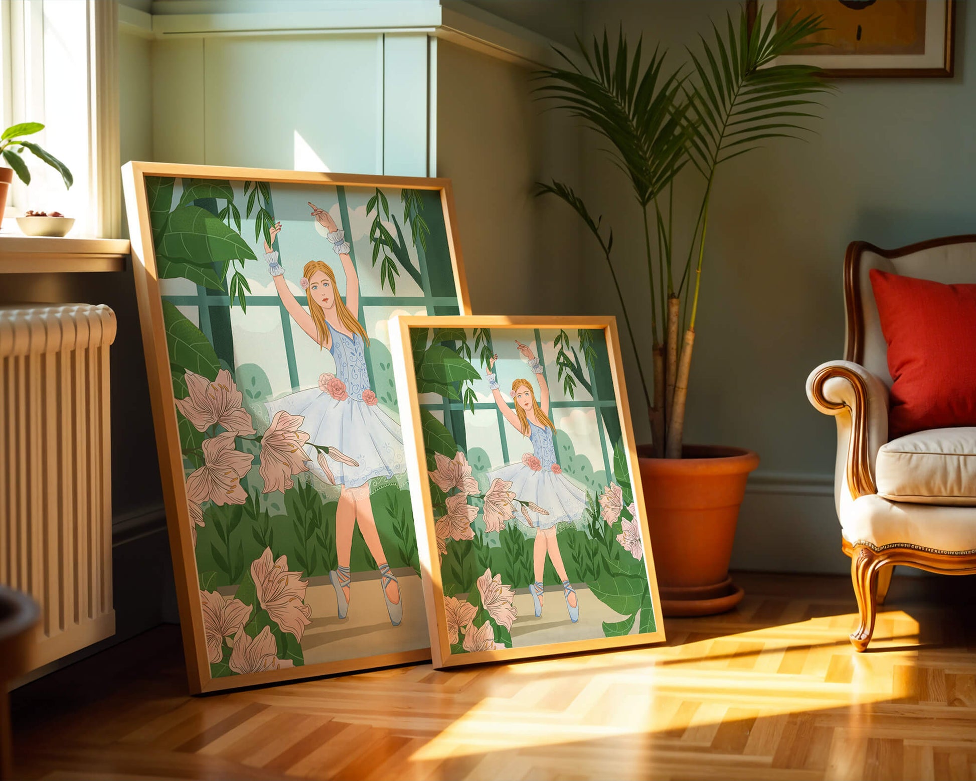 Elegant ballet dancer in a floral and botanical setting