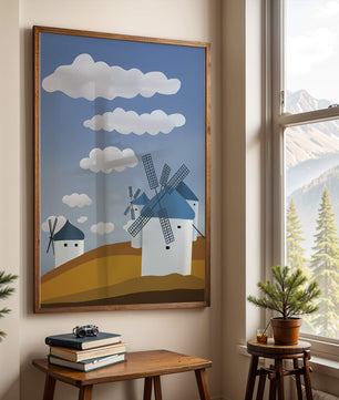 Scenic Windmills on a Sunny Day with Blue Skies and Clouds