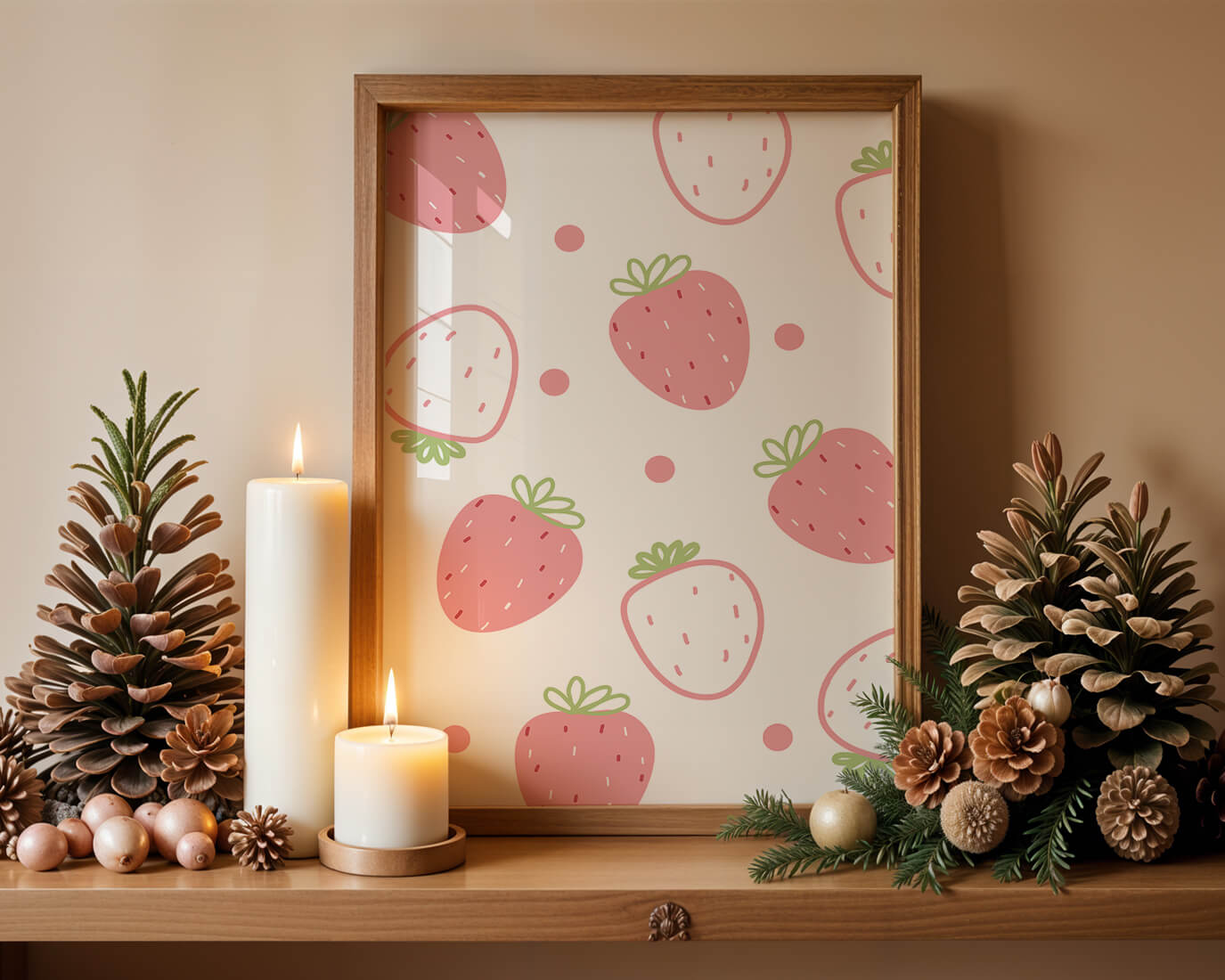 Playful strawberry pattern with pink and white design