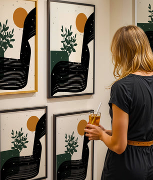 L'œuvre d'art abstraite de la nature avec une silhouette de plante et des formes géométriques