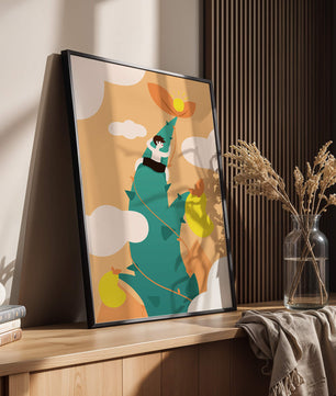 Man Climbing Giant Beanstalk Reaching to Sun in Minimalist Style - Mi tienda