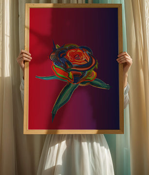 Rosa abstracta vibrante con colores dinámicos sobre fondo degradado