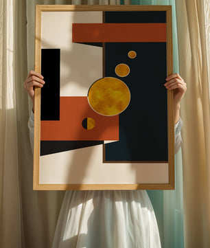 Abstract geometric artwork with golden circles and bold shapes - Mi tienda