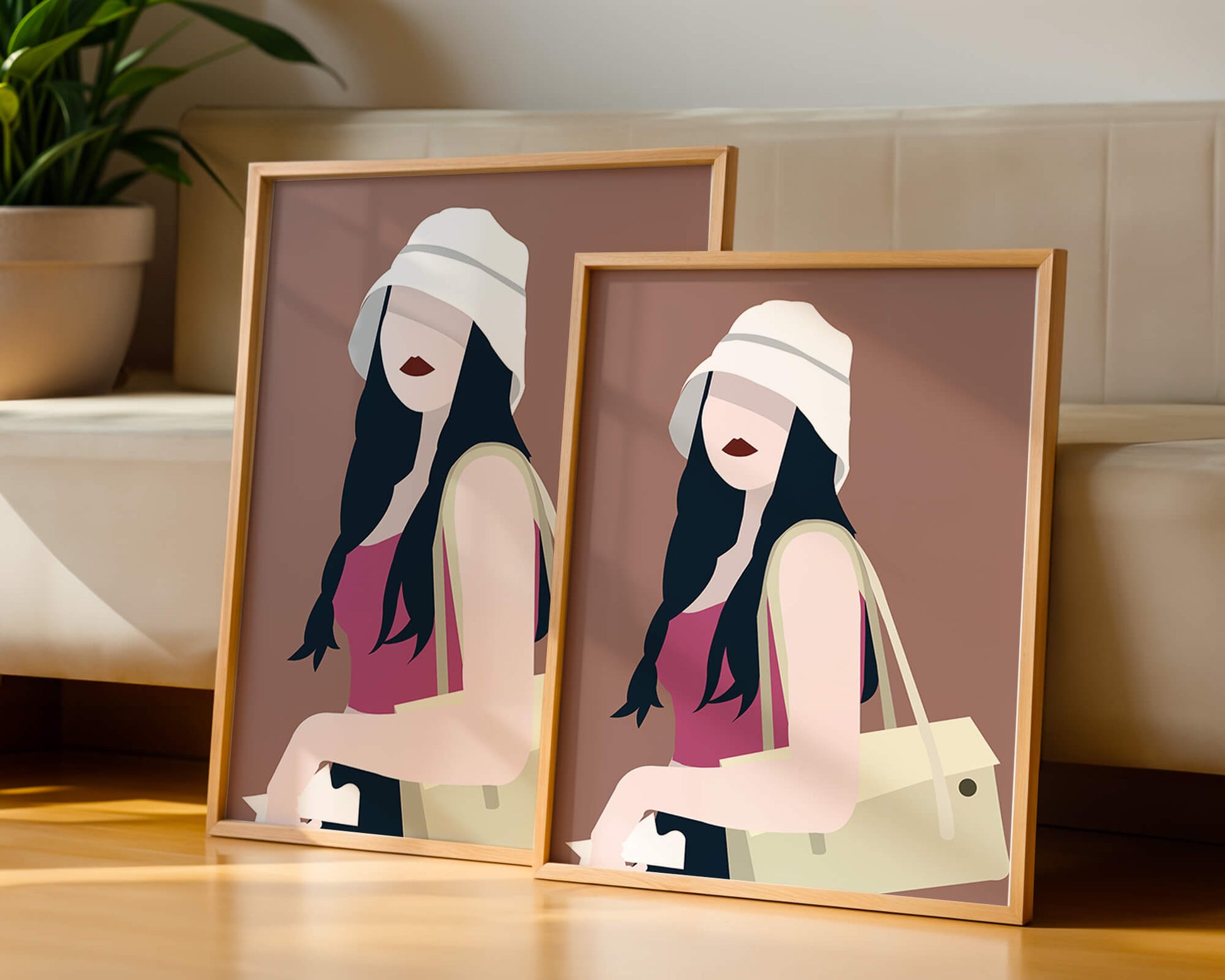 Stylish illustration of a woman in a bucket hat and casual outfit