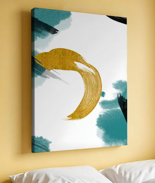 Abstract Gold and Teal Brush Strokes on White Background