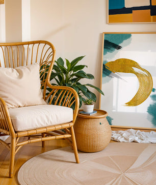 Abstract Gold and Teal Brush Strokes on White Background