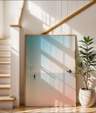 Paisaje Minimalista con Silueta en Ambiente Lluvioso
