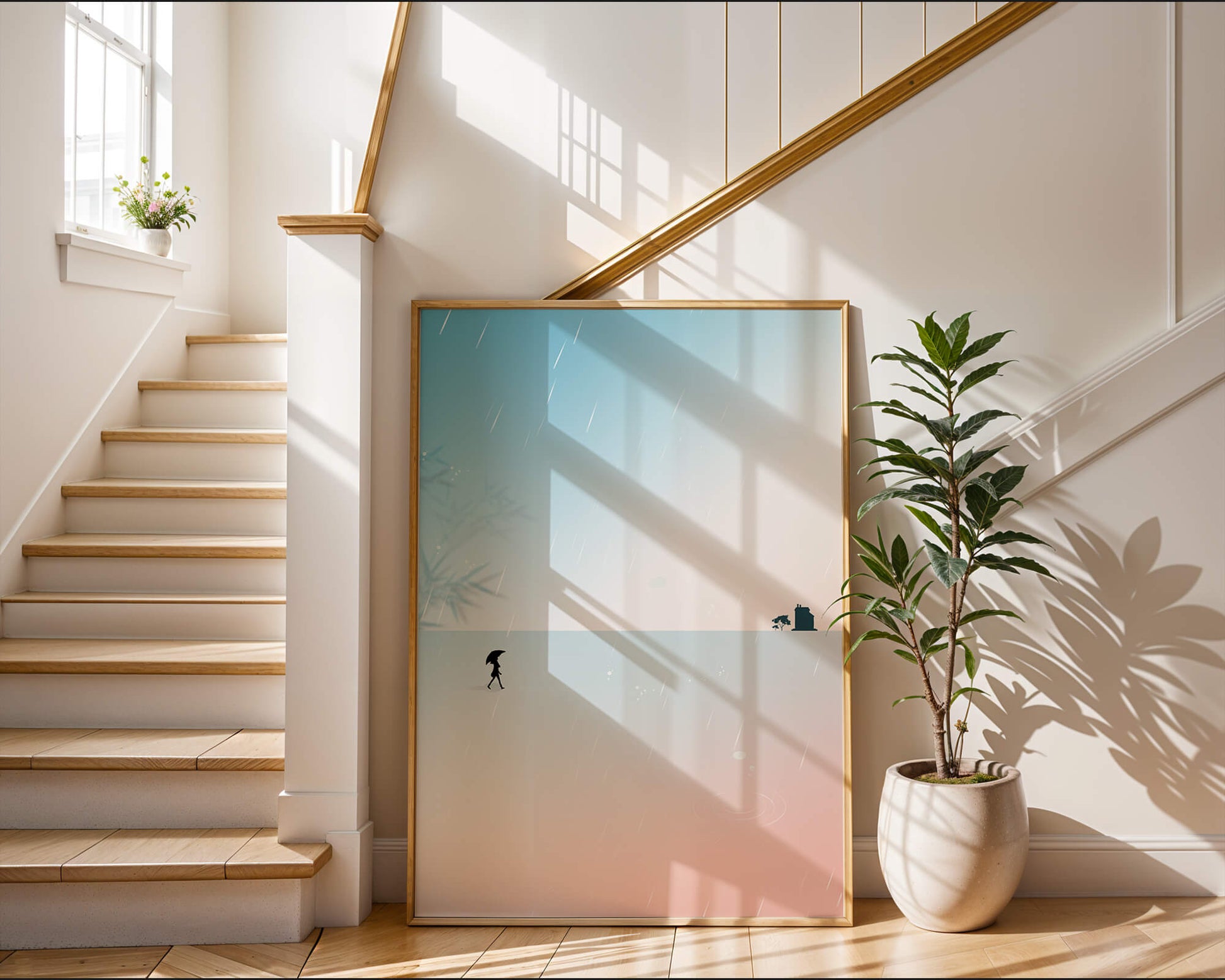 Paisaje Minimalista con Silueta en Ambiente Lluvioso