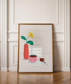 Cozy Breakfast with Coffee, Cake, and Sunflower in Vase - Mi tienda