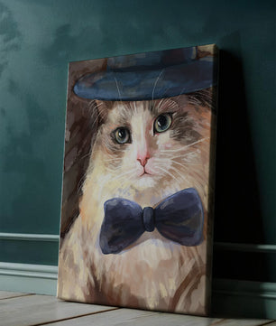 Gato encantador con traje formal, sombrero y corbata de moño