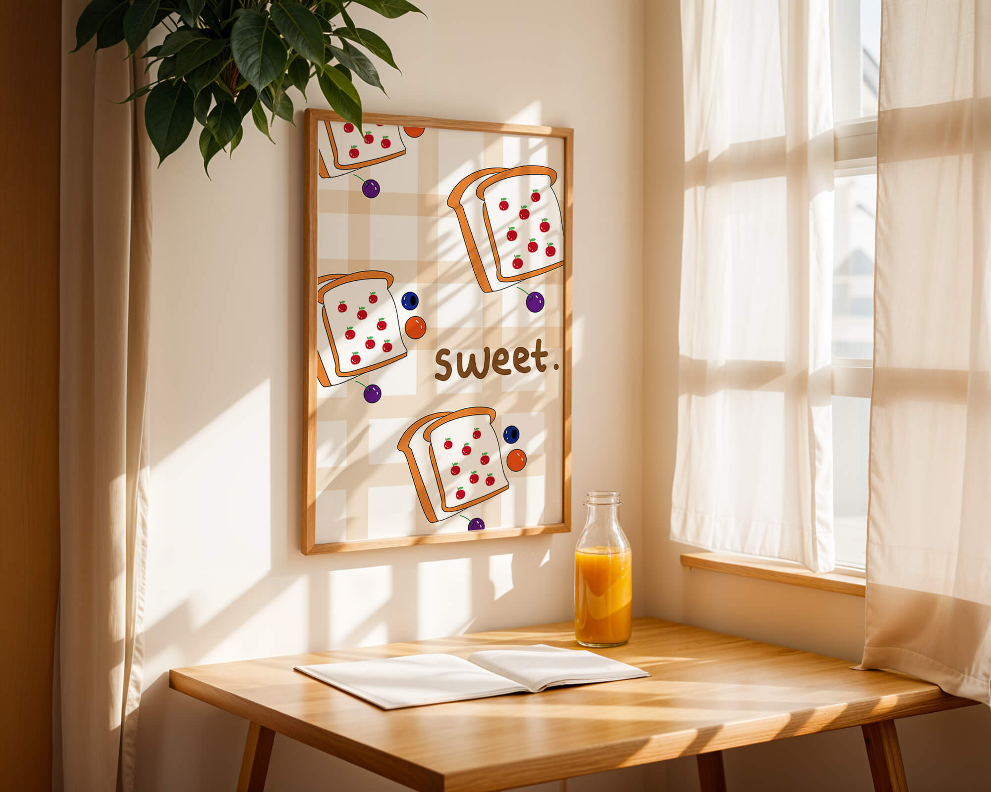 Playful toast pattern with fruit decor and text
