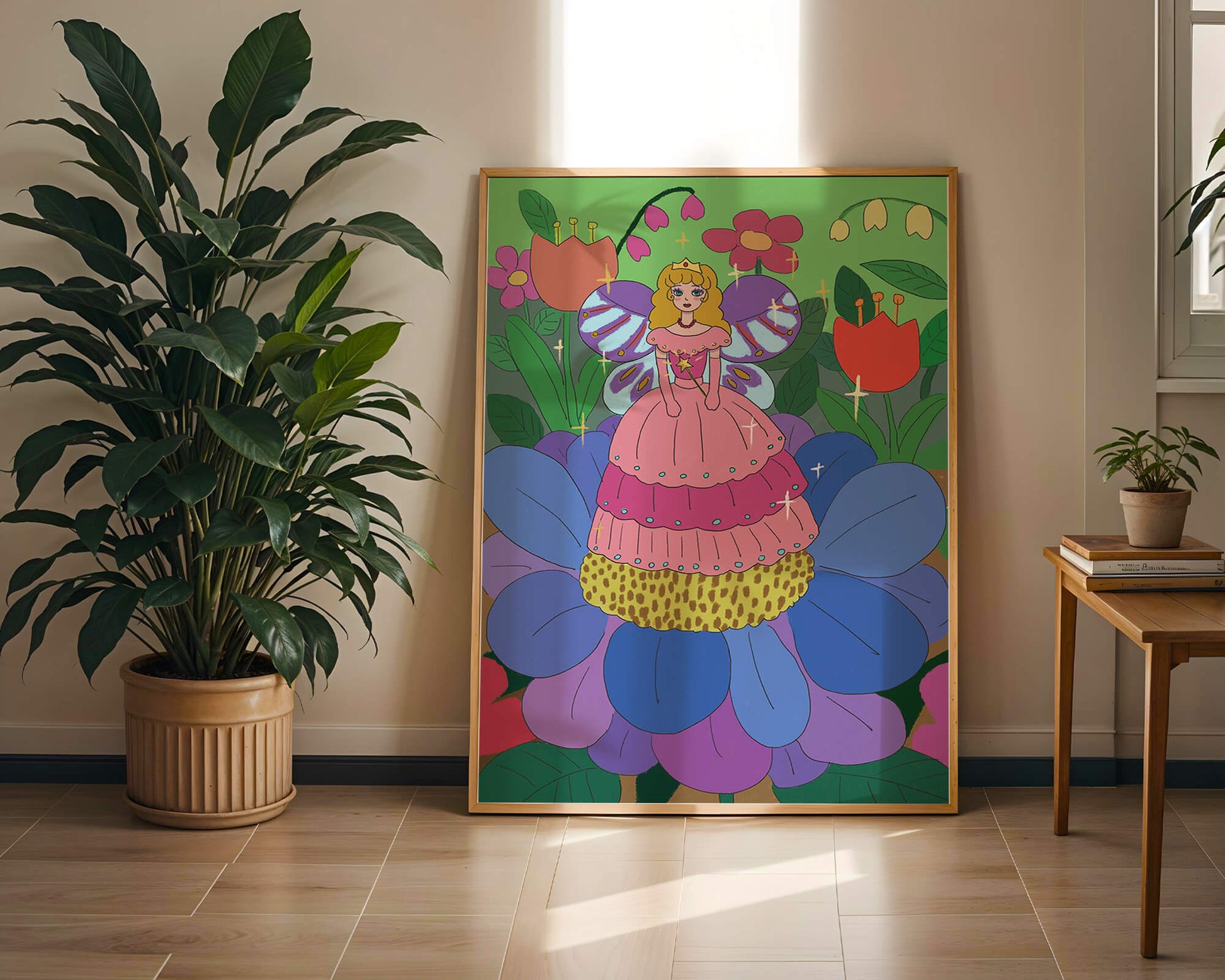 Fairy Princess in Enchanted Garden with Golden Elements