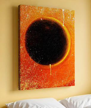 Abstract Representation of a Solar Eclipse with Vibrant Orange and Black Contrast