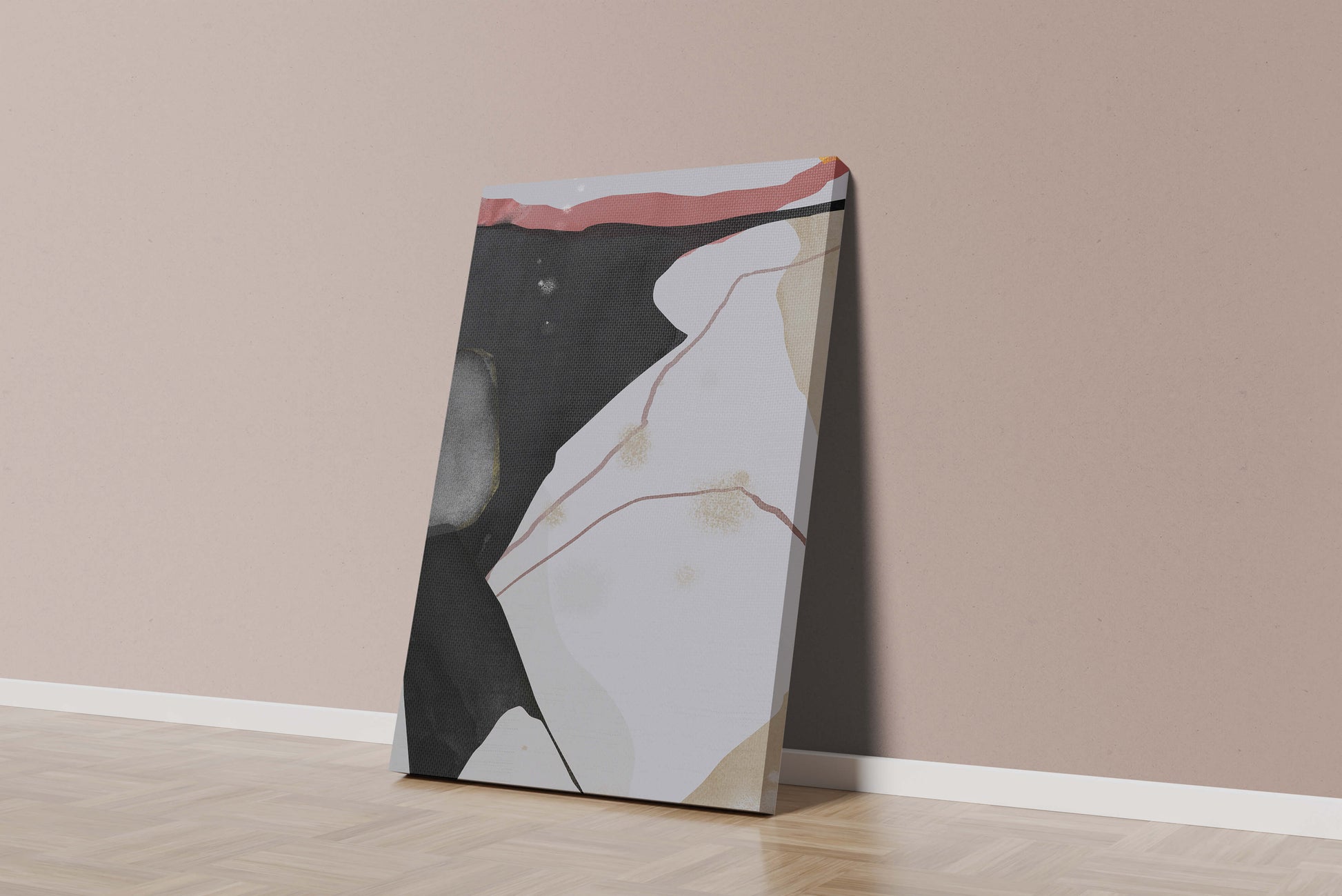 Abstract Composition with Bold Black and Subtle Gold Accents