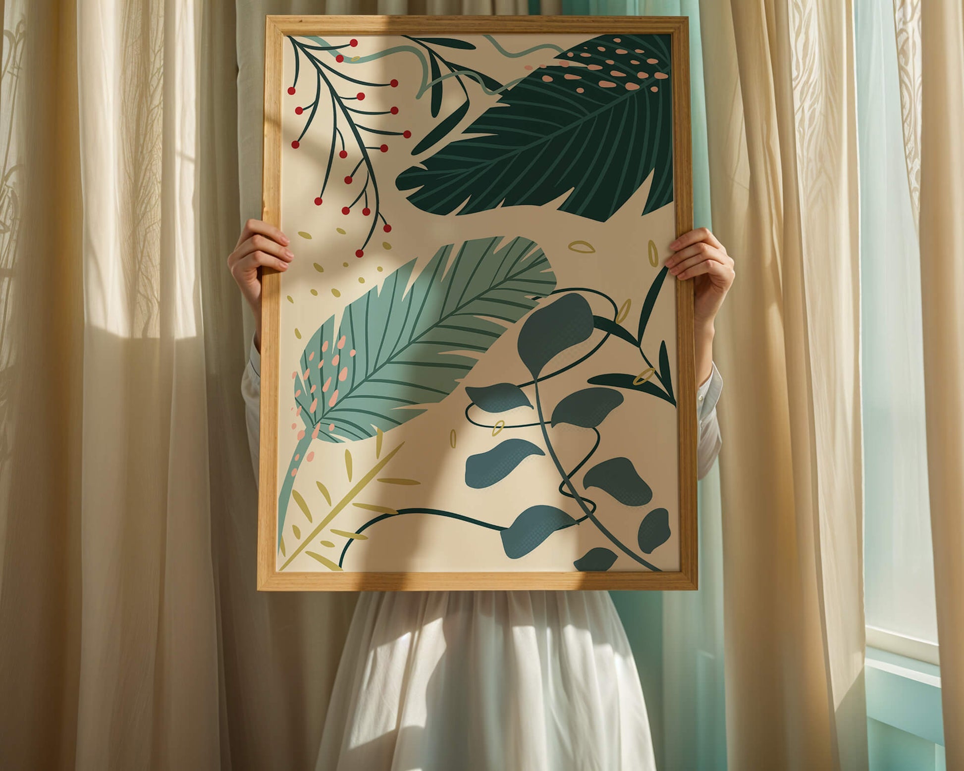 Abstract Botanical Illustration with Colorful Leaf Patterns