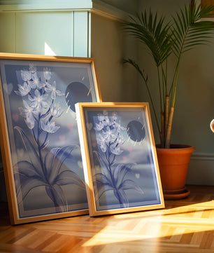 Delicate blue floral illustration with stylish geometric elements