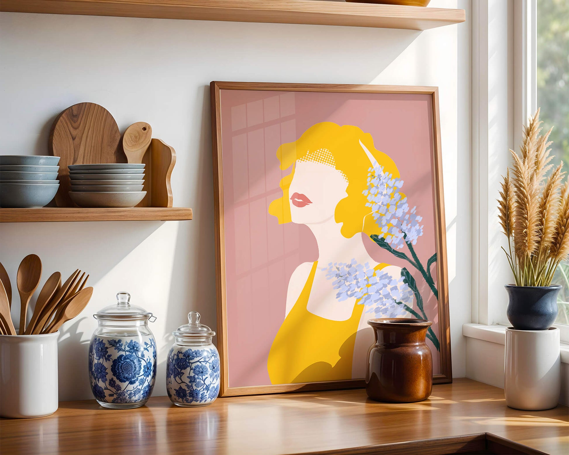 Abstract Portrait with Yellow and Lavender Accents