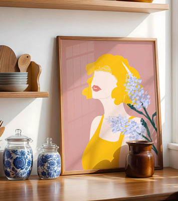 Abstract Portrait with Yellow and Lavender Accents