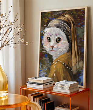 Retrato caprichoso de un gato en estilo clásico con pinceladas detalladas