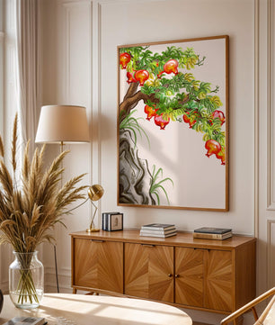 Ruhige Landschaft mit Granatapfelbaum und Felsvorsprung