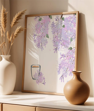 Elegant floral illustration with lilac blossoms and delicate branches